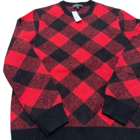 NEW Brooks Brothers Mens Large Buffalo Check Jacquard Red Sweater Alpaca Wool - Picture 1 of 12